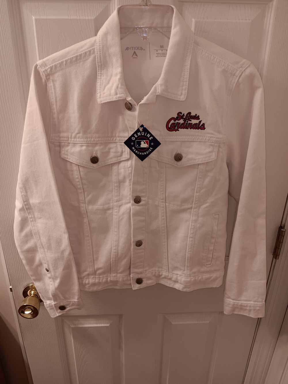 Antigua St. Louis Cardinals White Denim Jean Jacket Brand New Women’s Sz Small